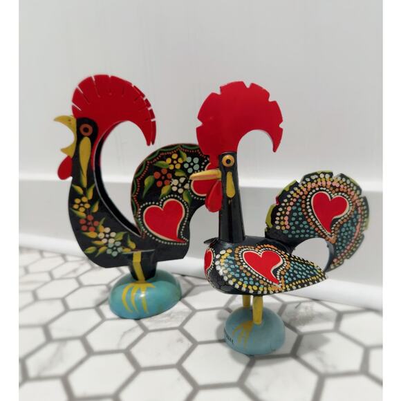 Vintage Old Barcelona Roosters Good luck Charms Handpainted Decor - Picture 7 of 7